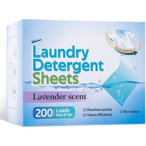 Lavender Laundry Detergent Sheets, 100 Count | Compact lavender-scented laundry sheets; lightweight, travel- format for everyday laundry cleaning.
