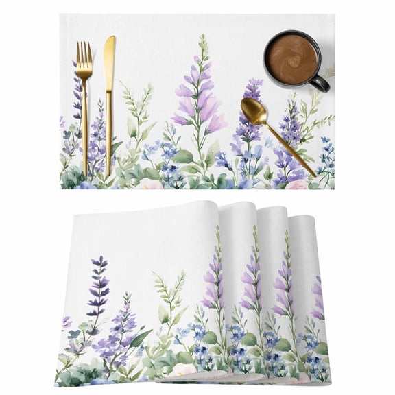 Lavender Leaf Placemats Set of 4 Garden Flora Illustrations Watercolor White Place Mats Indoor Wipeable Table Mats Washable Dining Table Placemats for Kitchen Holiday Party Home Decor 13x19 Inch