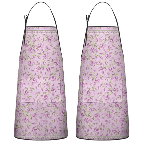 Lavender Lilac Floral Couple Apron with Pocket Chef Aprons Waterproof Bib Apron for Brother Boyfriend Husband Cooking Aprons for Kitchen Cool BBQ Grilling (Set Of 2)
