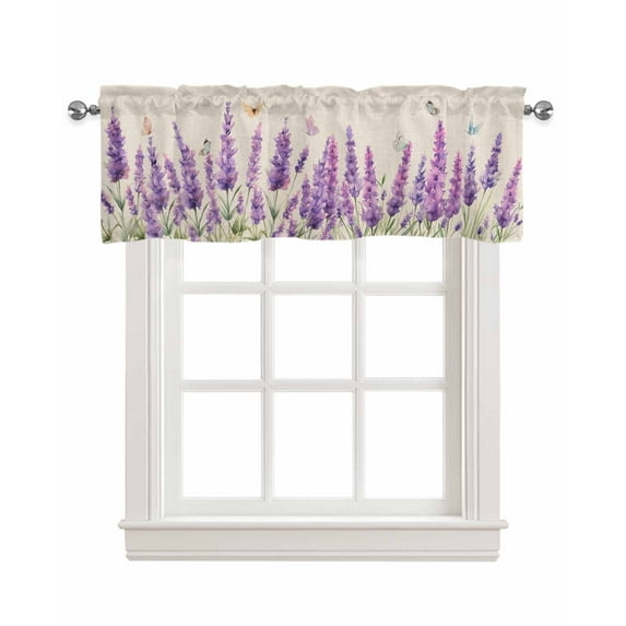 Lavender Linen Curtain Valance for Bedroom/Bathroom/Kitchen/Office/Living/Dining Room Windows,Purple Pastoral Country French Floral Rod Pocket Topper Drapes Decorative Cafe Drapery Panel 42x18