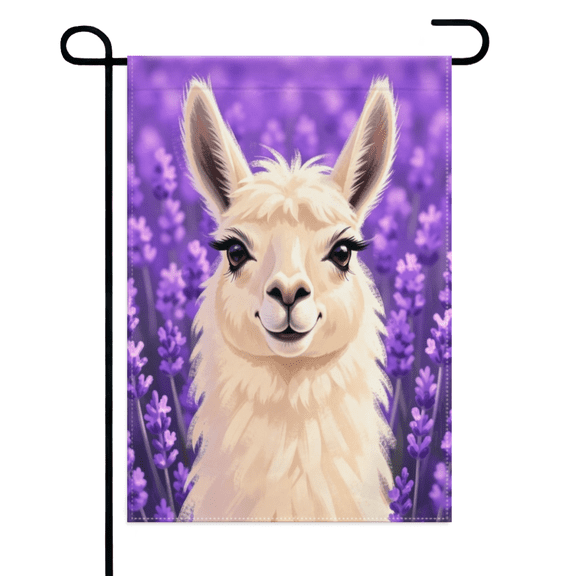 Lavender Llama Garden Flag 12×18in Double Sided Cute Animal Floral Spring Summer Fade Resistant Decor For Porch Lawn Patio Yard Home
