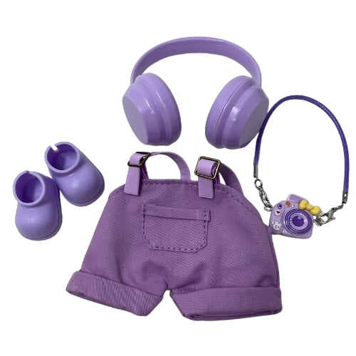 Lavender Lover 4-Piece Outfit Set for 17.5cm Collectable Dolls Overalls, Shoes, Headphones & Camera