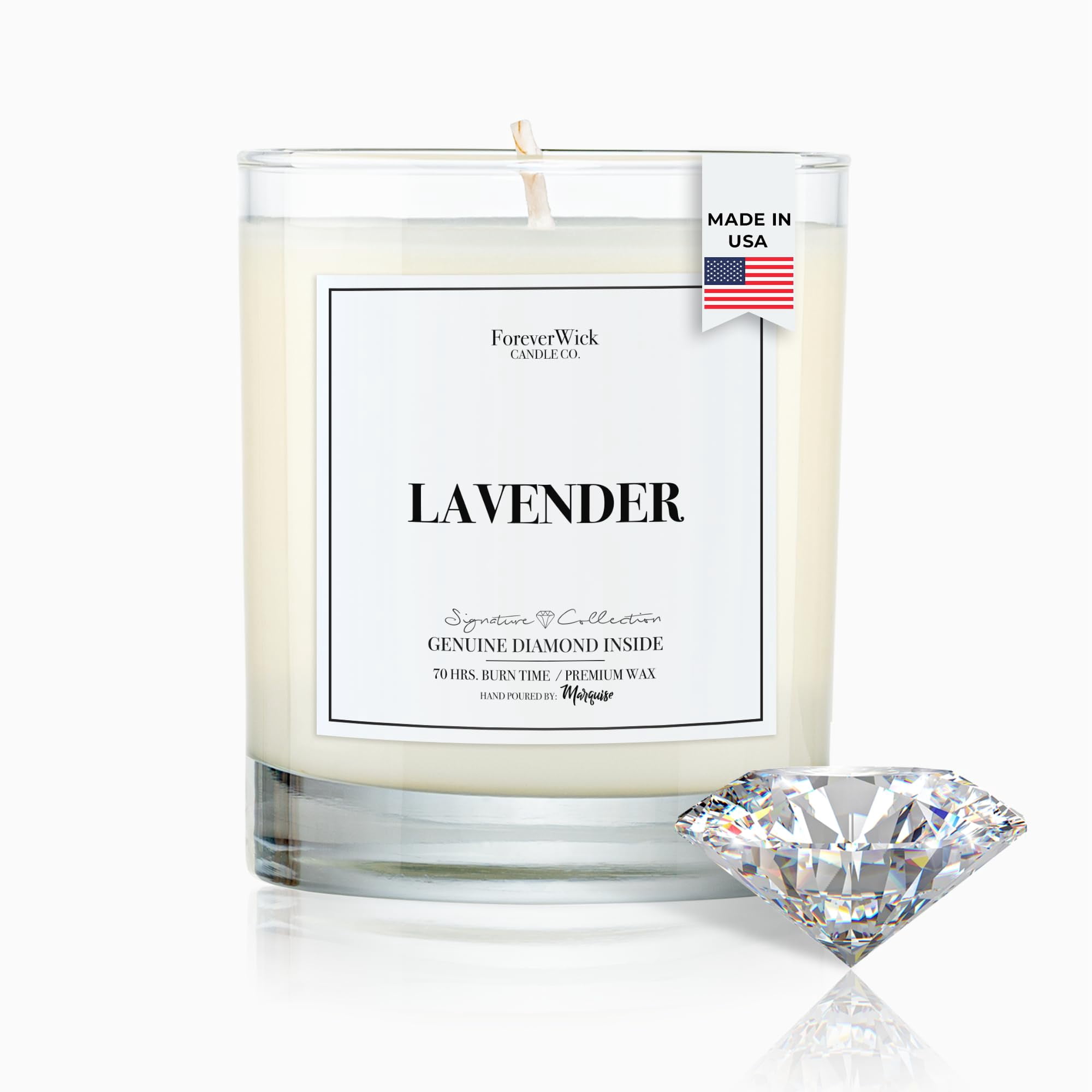 Lavender & Magnolia Surprise Candle with Diamond Inside | Foreverwick Candles | Scented Soy Candles Gifts for Women Aromatherapy Candle Wax | Romance Candles All-Natural Organic Soy Candle 14oz | 70h