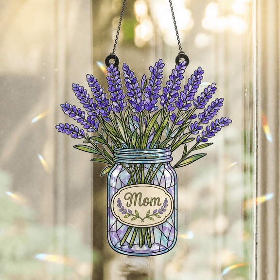 Lavender Mason Jar Holographic Acrylic Rainbow Window Ornament for Mom Gift