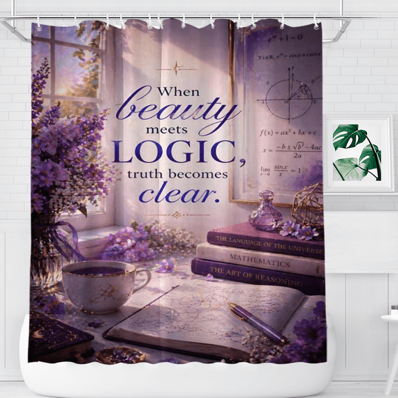 Lavender Math Quote Affirmation Gift Shower Curtain, Soft Bathroom Decor, 72 x 72 Inch