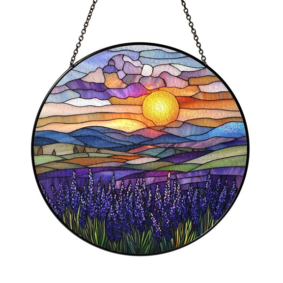 Lavender Meadow Butterfly Glass Style Suncatcher – Window Art