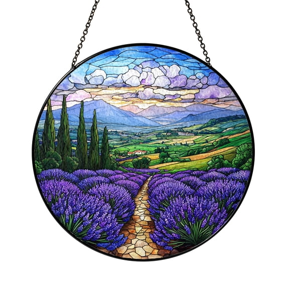 Lavender Meadow Path Stained Glass Style Window Suncatcher