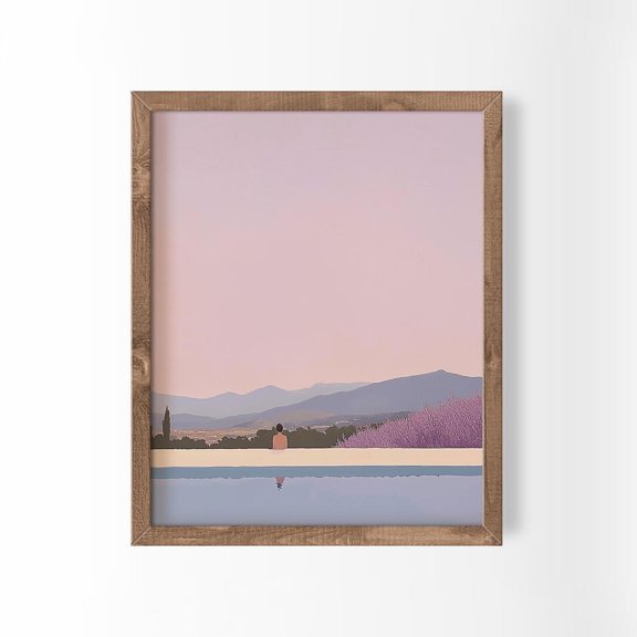Lavender Meadow Pool Art Swimming Farmhouse Print Botanical Wall Decor
