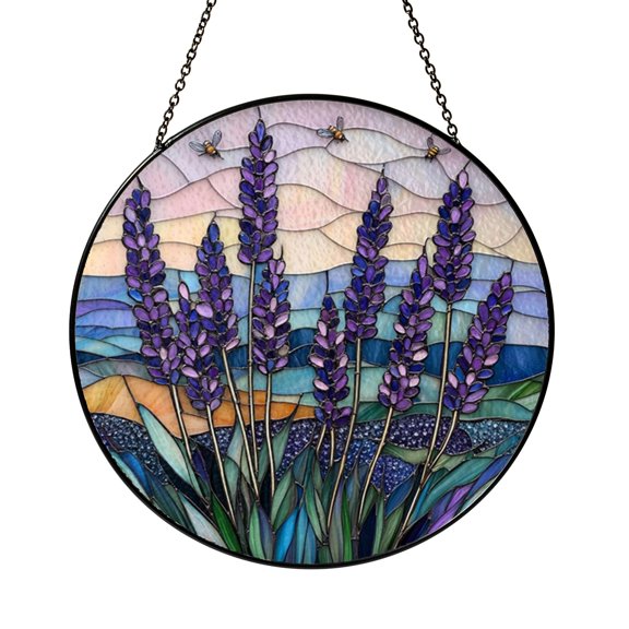 Lavender Meadow Stained Glass Style Suncatcher – Home Decor