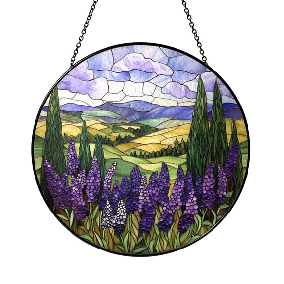 Lavender Meadow Stained Glass Suncatcher, Peaceful Nature Window Decoration