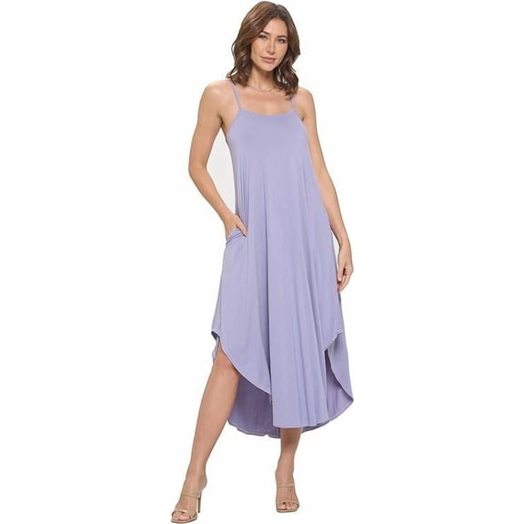 Lavender Medium Size Women's Rayon Modal Sexy Casual Sleeveless Stylish Maxi W/Pockets, Long Lingerie, Nightgowns, Summer Dresses