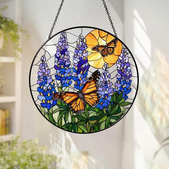 Lavender Monarch Butterfly Glass Suncatcher, Monarch Window Hanging, Butterfly Wall Decor, for Mom Grandma, 3.5 in