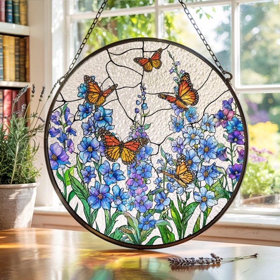 Lavender Monarch Butterfly Glass Suncatcher, Window Decor, 3.5 in