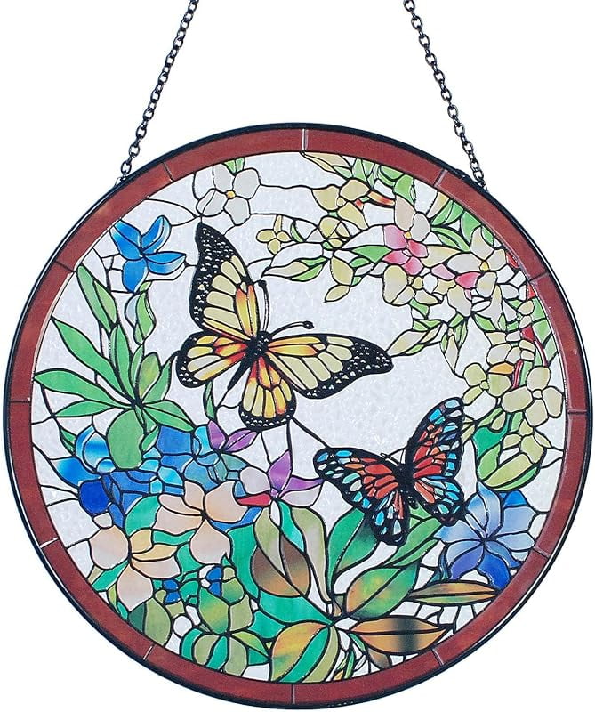 Stunning Stained Glass Butterfly Suncatcher / Window In Purples