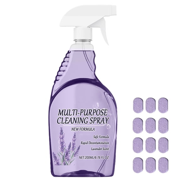 Lavender Multi-Purpose Cleaning Spray with 12 Dissolvable Refill Tablets – Concentrated All-Purpose Cleaner for Kitchen, Bathroom, and Hard Surfaces – Eco-Friendly Household Cleaning Starter Kit