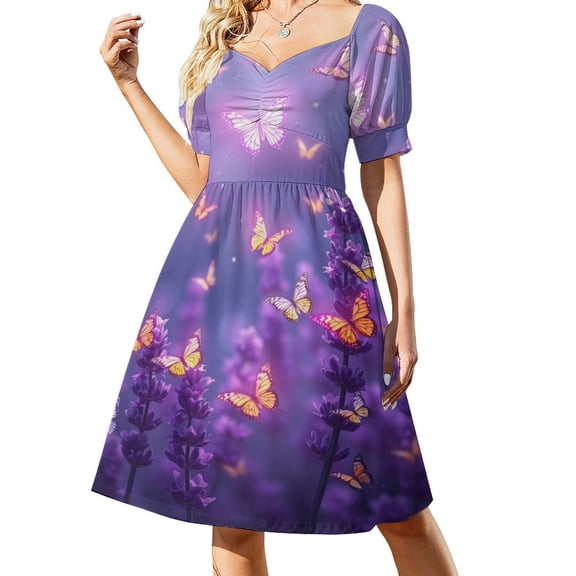 Lavender , Multiple Small Butterflies Colorful (16) Short Sleeved Dress Dresses Gala Dresses for Special Events