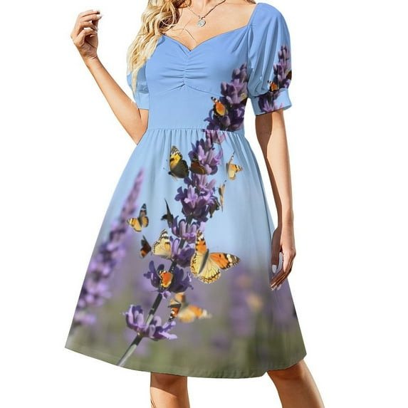 Lavender , Multiple Small Butterflies Colorful (6) Short Sleeved Dress Dresses Gala Dresses for Special Events