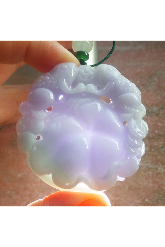 Lavender Natural A Jade jadeite Pendant Frog Toad Lotus Leaf Ruyi Coin Necklace 688898 TN