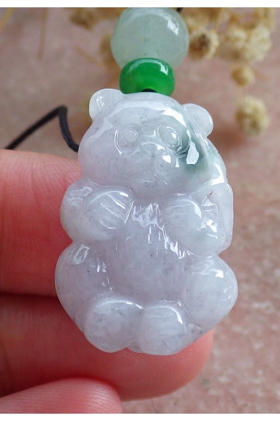 Lavender Natural A Jade jadeite Pendant Panda Bamboo Coin Necklace 677257 TN