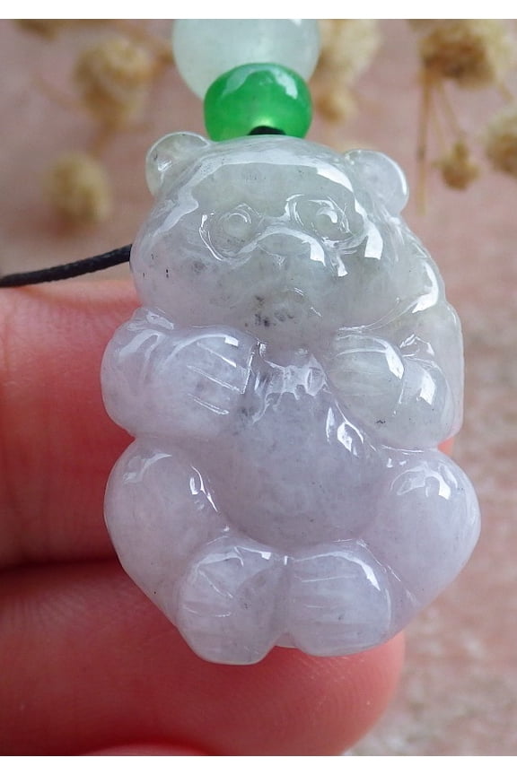 Lavender Natural A Jade jadeite Pendant Panda Bamboo Coin Necklace 677265 TN
