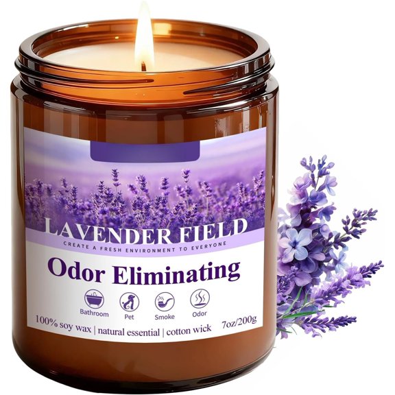 Lavender Odor Eliminating Candles | 95% of Pet, & Bathroom Odors - 7oz Hand Poured Soy Candle - Scented Candles - Relaxing Gifts for Calm & Homes