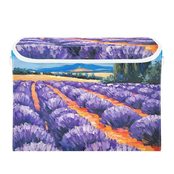 Lavender Oil Painting Large Storage Bins with Linen Collapsible Lid Storage Box 16.7 x 12.6 x 11.8in