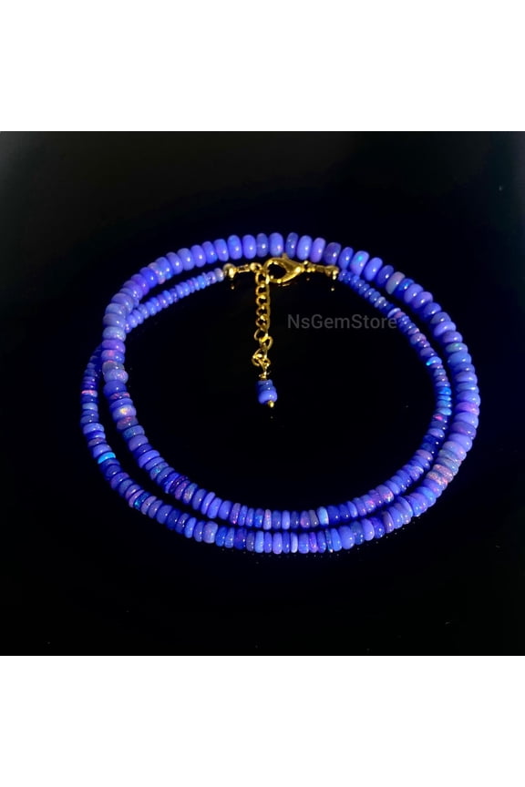 Lavender Opal Beads Necklace: Ethiopian Opal, 925 Sterling Silver Opal Necklace