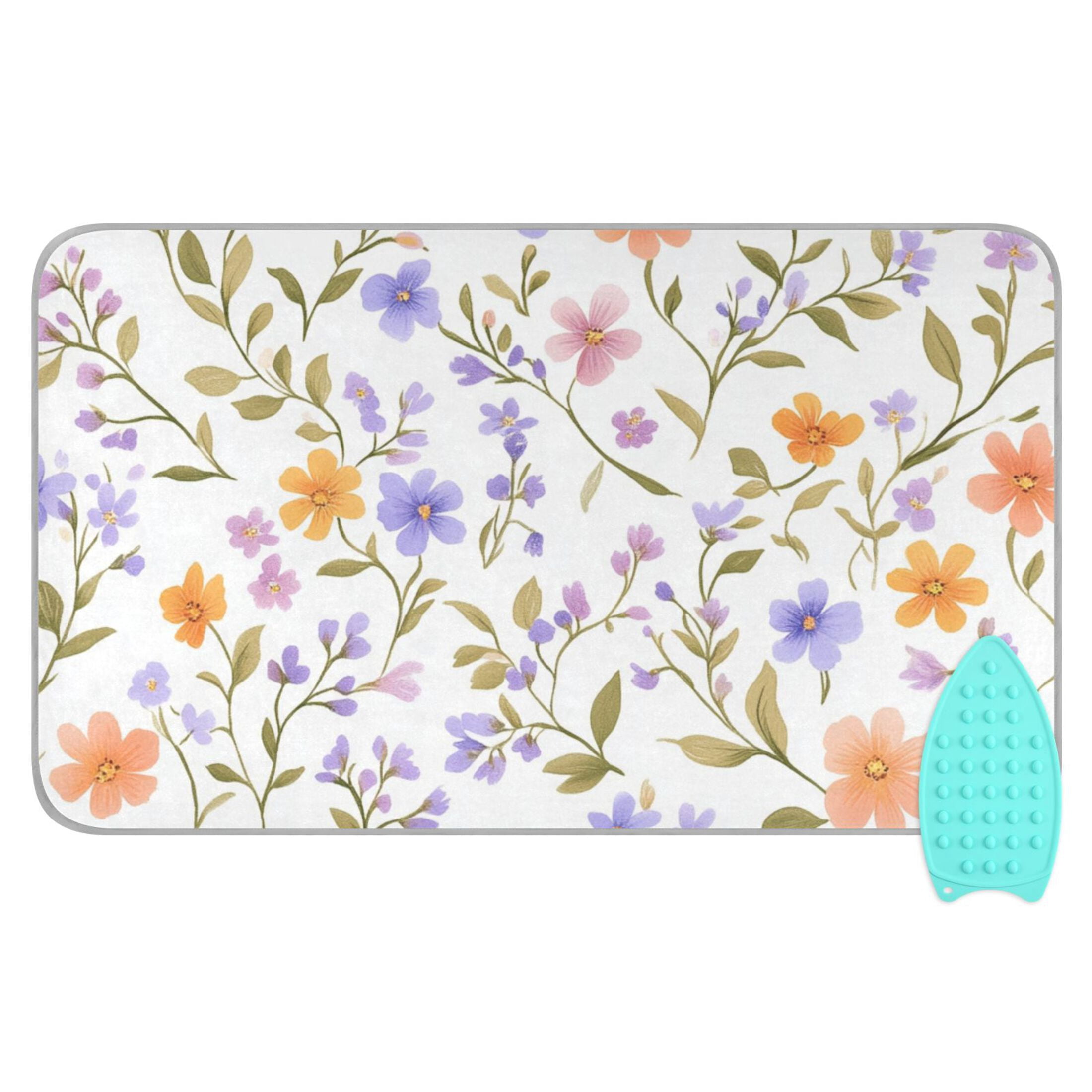 Lavender Orange Tiny Flowers Leaves Ironing Mat Blanket Portable Travel Ironing Pad Heat Resistant Pad 47.2" x 27.6”