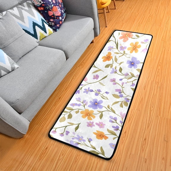 Lavender Orange Tiny Flowers Leaves Long Floor Mat Runner Rug Area Mat Noise Reduction Water Absorbent Non-Slip 72" x 24"