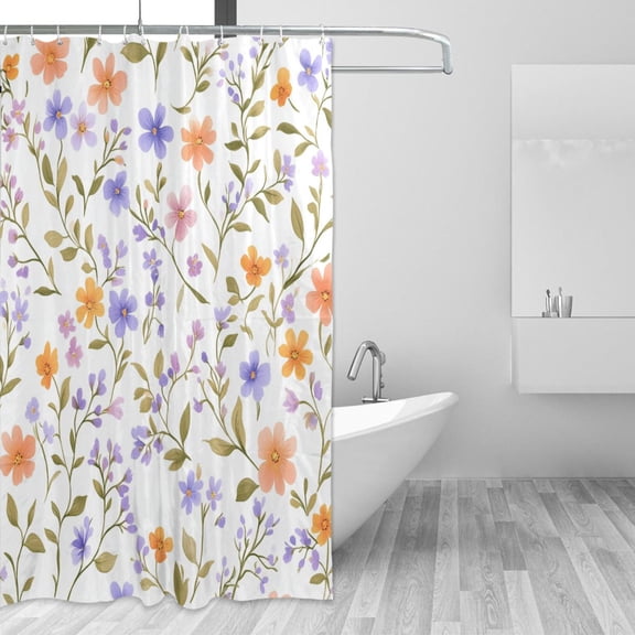 Lavender Orange Tiny Flowers Leaves Shower Curtains with 12 Hooks Waterproof Bathroom Decor 66" x 72"