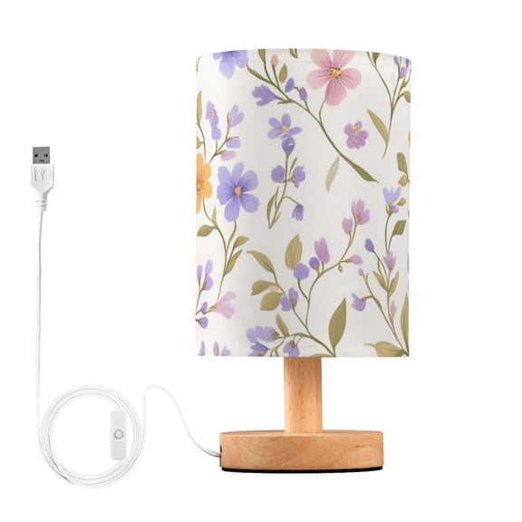 Lavender Orange Tiny Flowers Leaves Table Lamp with USB Port LED Warm Light Lamp Night Light Home Decor