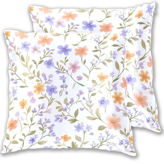 Lavender Orange Tiny Flowers Leaves Throw Pillow Covers Pillowcases 18 x 18 Inch Home Decor 2 Packs for Bedroom Sofa