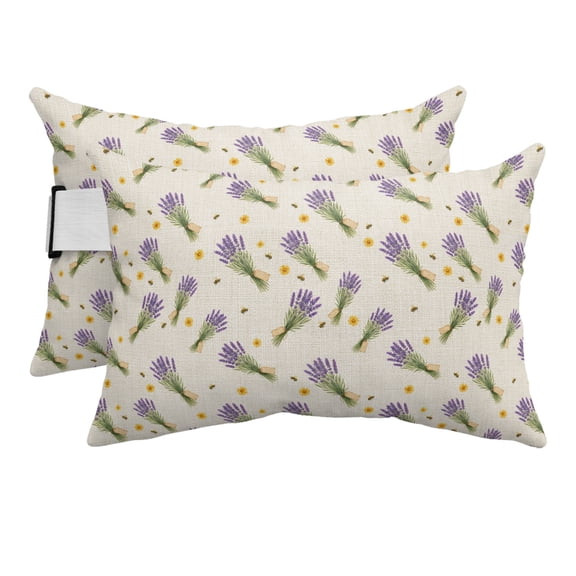 Lavender Outdoor Pillows for Chaise Lounge Chair Beach Headrest Pillow Set of 2 Waterproof Lumbar Pillows with Insert&Strap Spring Floral Summer Botanical Farmhouse Rustic Pool Pillow 11"x16"