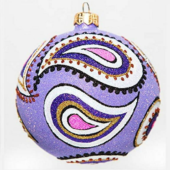 Lavender Paisley Design Polish Glass Ball Christmas Tree Ornament Made in Poland