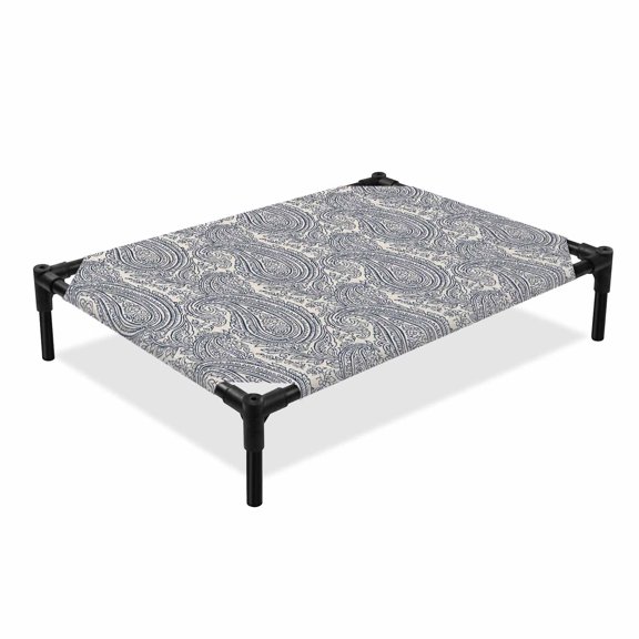 Lavender Paisley Elevated Dog Bed, Abstract Vintage Floral Traditional Ethnic Leaf Cooling Breathable Outdoor Raised Dog Cot Bed with Metal Frame Non-Slip Feet for Medium Dog 24x20in