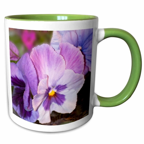 3drose, Lavender Pansies Closeup, 15oz Two-tone Green Mug