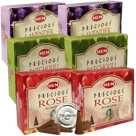 Lavender Patchouli Rose Incense Cones & Holder Bundle Variety Pack From Hem Trumiri Insense Inscents Insencents Insence