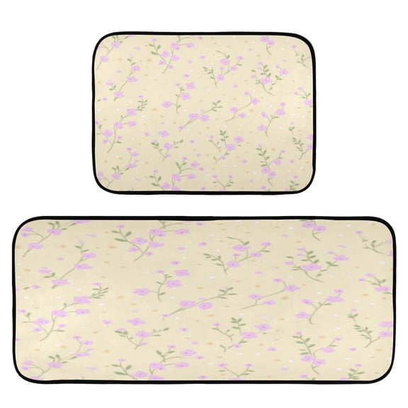 Lavender Pattern 2-Piece Kitchen Carpet Mat Set, Non-Slip Memory Foam, Soft for Kitchen and Living Room Use