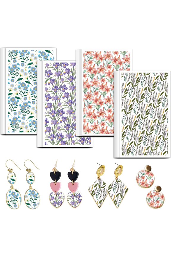 Lavender Pattern Clay Transfer Paper 4 Design 24Pcs Transfer Paper for Polymer Plants Polymer Clay Transfer Sheets Fantasy Theme Small Transfer Paper for Clay Earrings Jewelry Making colorful