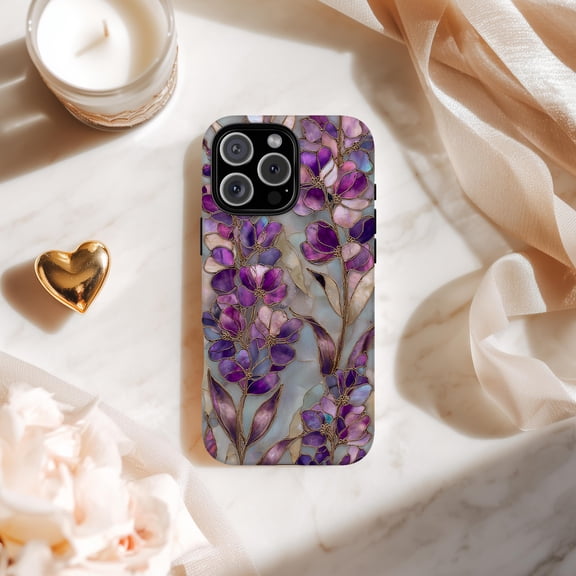 Lavender Pearl Pattern Phone Case Faux Mosaic Glass Print Purple Flower Cover Fits iPhone Samsung Galaxy Pixel