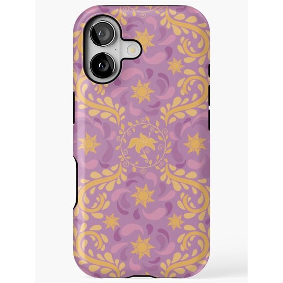 Lavender, Pink and Golden Yellow Sunburst Floral Scroll Tough Case for Apple iPhone Series, Polycarbonate and TPU