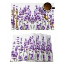 Lavender Placemats Set of 1 Purple Floral Leaves Plant White Background Heat Insulation Washable Place Mats, Rustic Non-Slip Table Mats for Dining Table Party Kitchen Decor,13x19 Inch