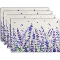 Lavender Placemats Set of 4 Purple Flower Butterfly Linen Fabric Table Mats Seasonal Spring Summer Rustic Floral Placemat Farmhouse Decorative Washable Place Mats for Home Kitchen Dining Table