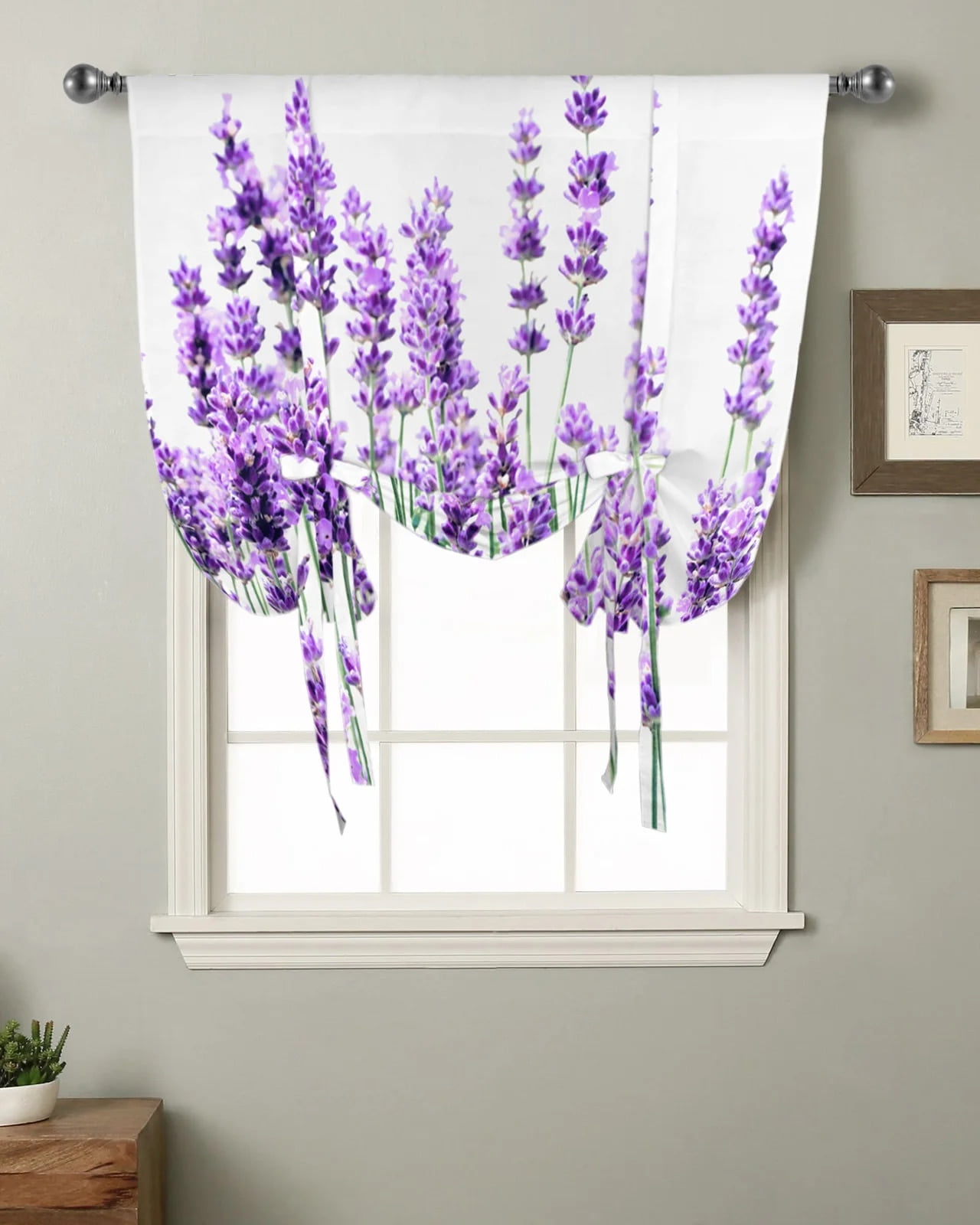 Lavender Plant Flowers Purple White Kitchen Short Window Curtain Modern