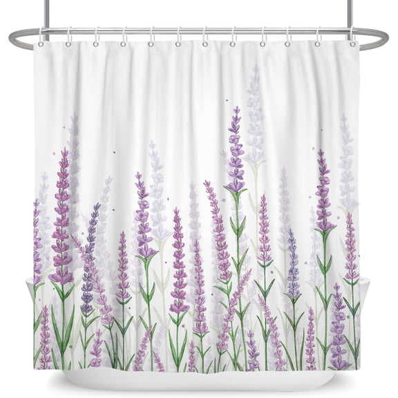 Lavender Plant Shower Curtain Purple Flora Bloom Lush Flower Bathroom Curtain Blossom Plant Herb Leaf Wisteria Shower Curtain Set with Hooks for Bathroom, 72" Wx72 L, Purple Green