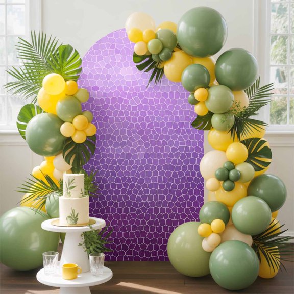 Lavender Plum Mosaic Arch Backdrop Cover, 4FT, Minimalist Abstract Hexagonal Grid Gradient Spandex Arch Covers Double-Sided Backdrop for Wedding Birthday Party Photo Background Decoration