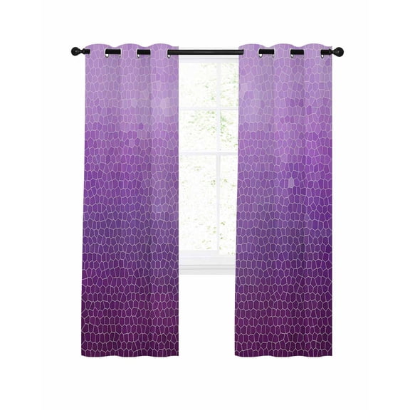 Lavender Plum Mosaic Blackout Curtains for Bedroom Living Room, Minimalist Abstract Hexagonal Grid Gradient 96 In Long Thermal Insulated Room Darkening Drapes Grommet Window Treatments, 52 x 96 In