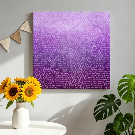 Lavender Plum Mosaic Canvas Wall Art for Living Room, Minimalist Abstract Hexagonal Grid Gradient Poster Print Painting for Bedroom Office Home Decoration Wall Pictures Prepare To Hang 8"x8"