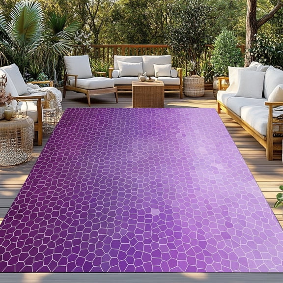 Lavender Plum Mosaic Indoor Outdoor Rugs 3x5 Ft, Minimalist Abstract Hexagonal Grid Gradient Outdoor Patio Rugs Mat Washable Outside Area Rugs Carpet for Porch Deck RV Camping Pool Balcony Backyard