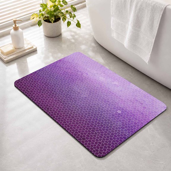 Lavender Plum Mosaic Non Slip Bathroom Mat, Minimalist Abstract Hexagonal Grid Gradient Absorbent Bath Mat Rubber Backed Quick Dry Doormat Fit Under Door for Bathtub Shower Sink Kitchen 16"x24"